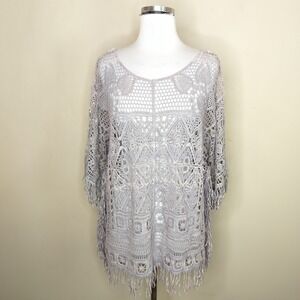Young Threads Crochet Floral Top Fringe Trim Boho Violet